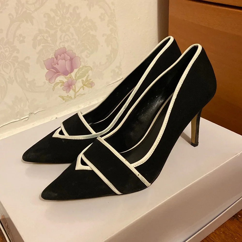 WHBM Classy Black White Hayden suede Heels 7.5 - Picture 1 of 12